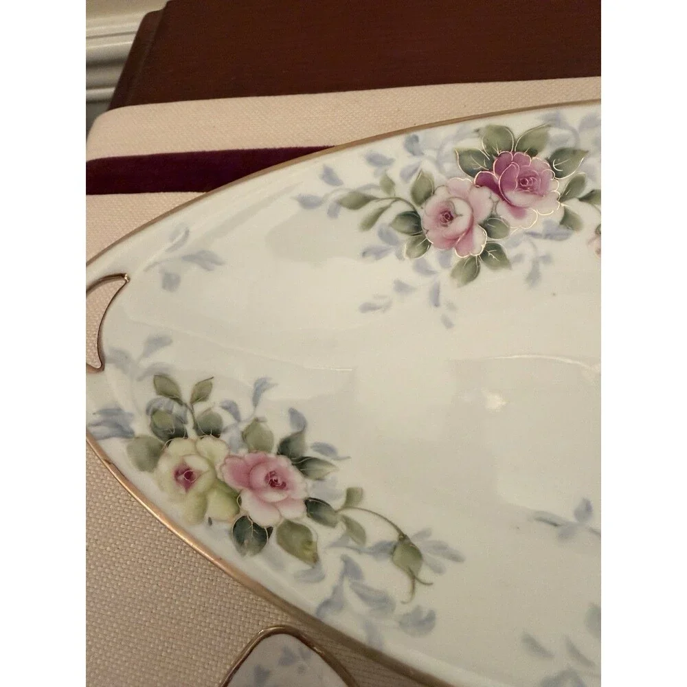Vintage Hand-painted Nippon Porcelain Vegetable Dish & Open Salt Dishes Set